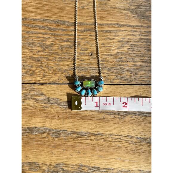 Sterling Silver Turquoise Opal Cluster Necklace 16-18” Southwest Pendant Gift - Picture 7 of 10
